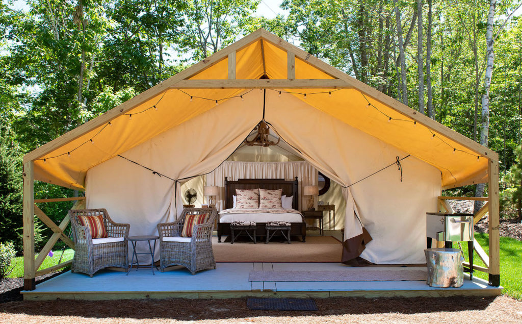 Glamping tent at Sandy Pines Campground