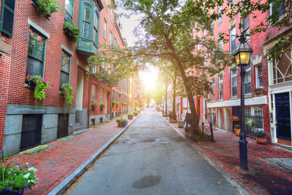Historic houses on street in Boston, Massachusetts