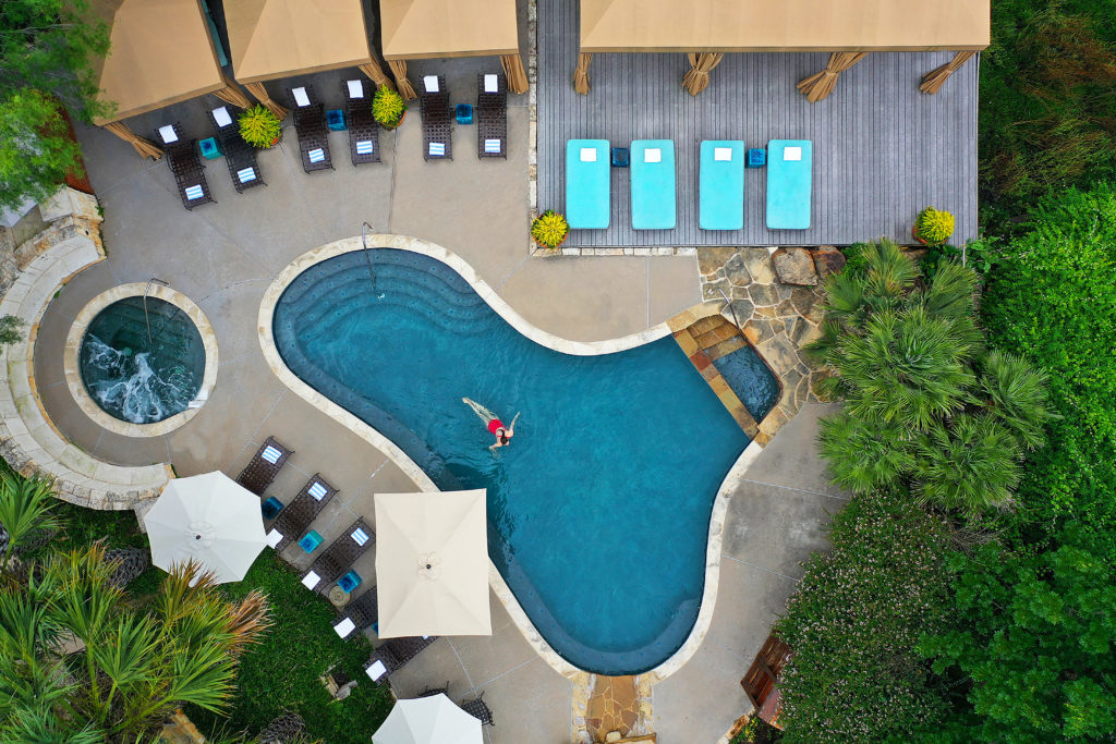 Aerial view of Lake Austin Spa Resort pool