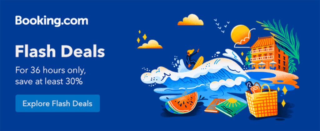 Booking.com banner advertising their upcoming flash sales