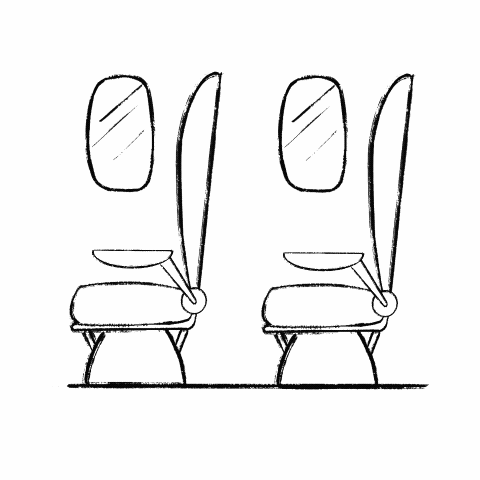Drawn GIF of an airplane seat being raised and lowered