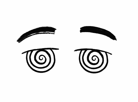 Drawn GIF of a set of eyes with swirls in the pupils