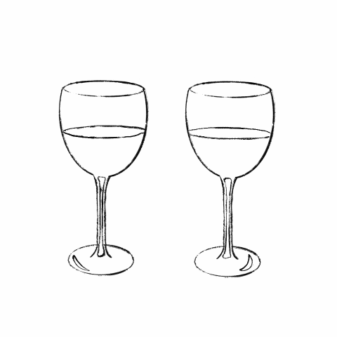 Drawn GIF of two wine glasses clinking together