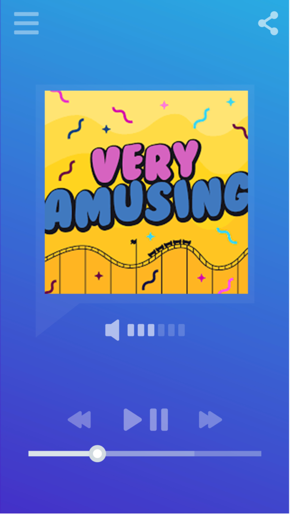 Smartphone music/podcast player displaying logo for the Very Amusing podcast