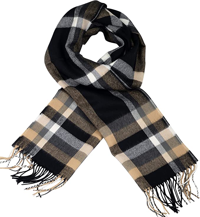 Tan and black plaid cashmere scarf from City Scarf