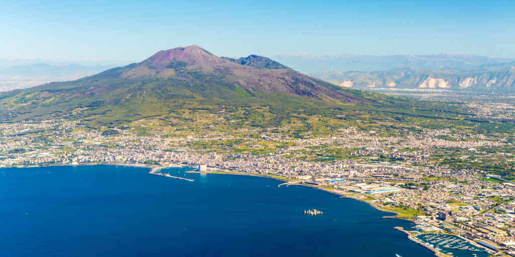 Aerial view of Mount Vesuvius and Naples