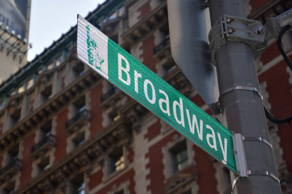 Close up of Broadway street sign in New York City, United States