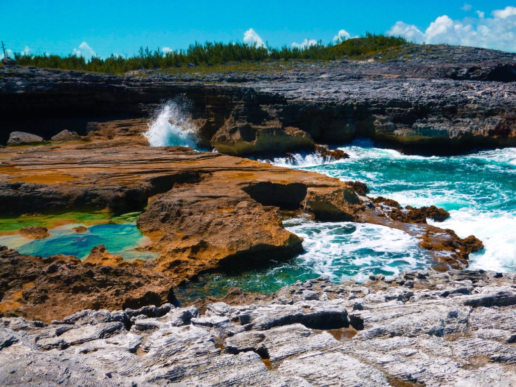 The Queen's Baths natural pools at low tide on Eleuthera, Bahamas