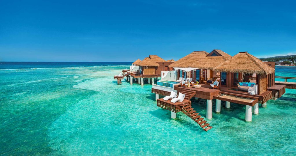 Overwater bungalows at Sandals Royal Caribbean in Montego Bay, Jamaica