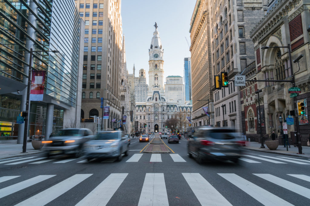 Busy street in Philadelphia, Pennsylvania