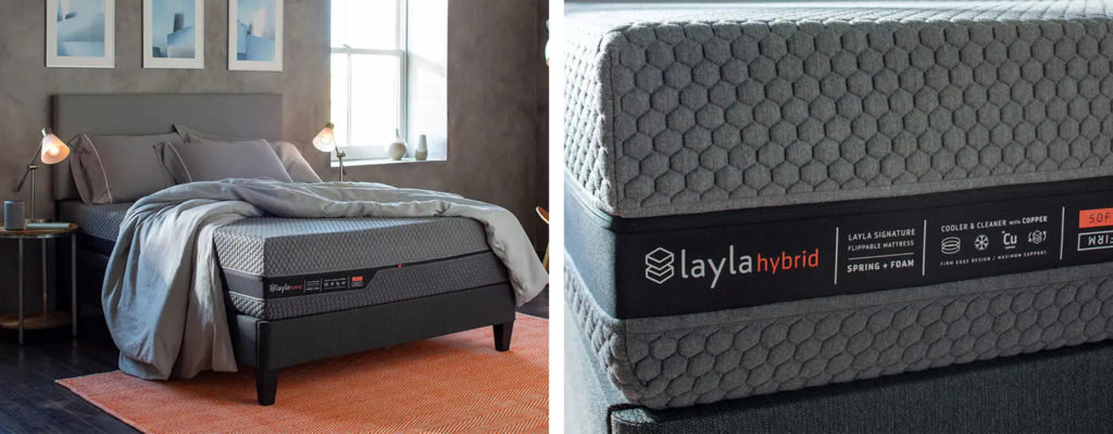 Two images side by side showing a Layla dual-sided mattress
