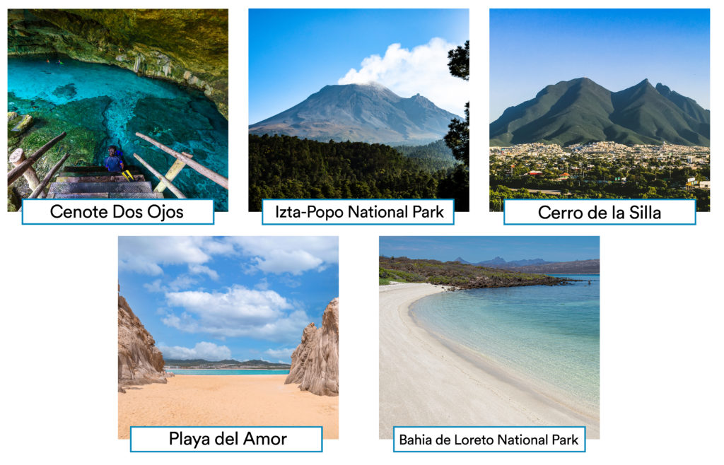 Five images of picturesque locations around Mexico (listed below)