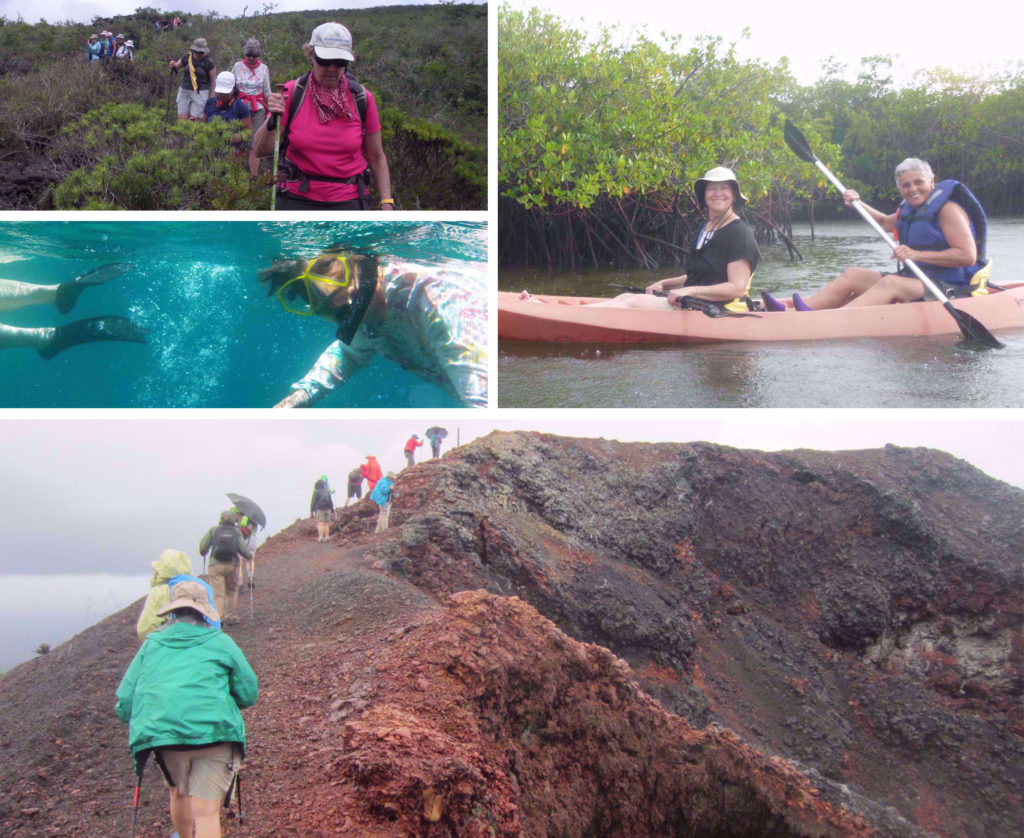 A collage of images of women taking part in the Adventures in Good Company: Exploring the Galapagos Islands trip