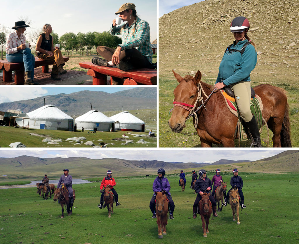 A collage of images of women taking part in Wild Women Expeditions: Marvels of Mongolia trip