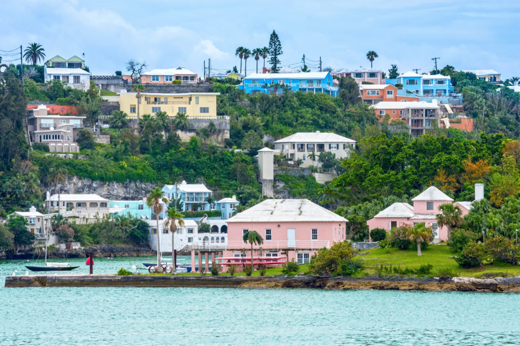 Colorful houses on the water in Hamilton, Bermuda