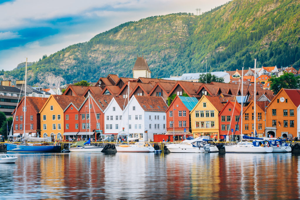 Row of colorful houses on the water in Norway