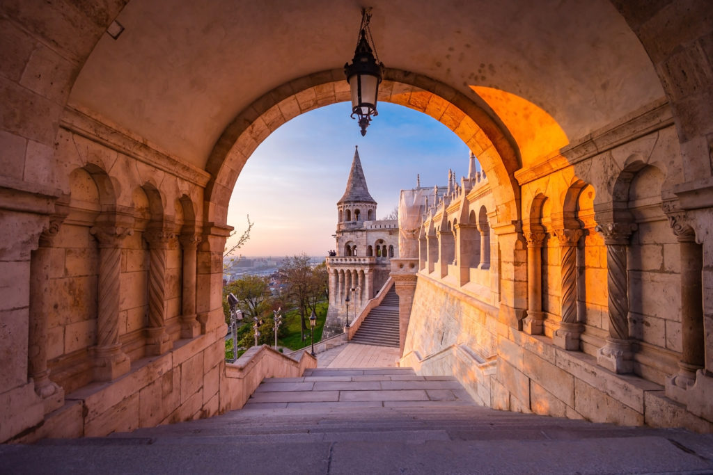The north gate of the Fisherman's Bastion in Budapest