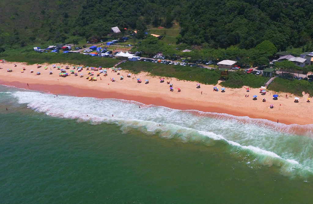 Aerial view of the beach at Praia do Pinho in Brazil