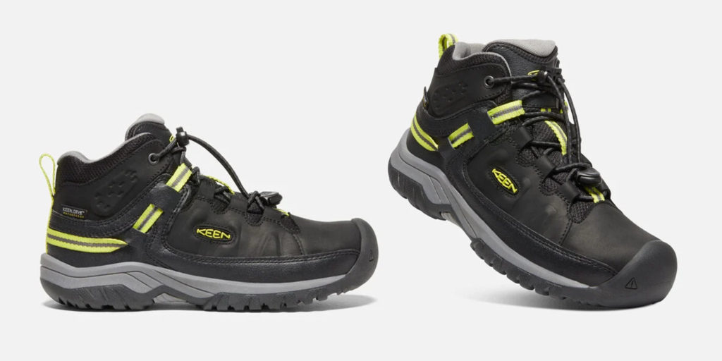 A pair of Keen Targhee Mid kids waterproof hiking boots
