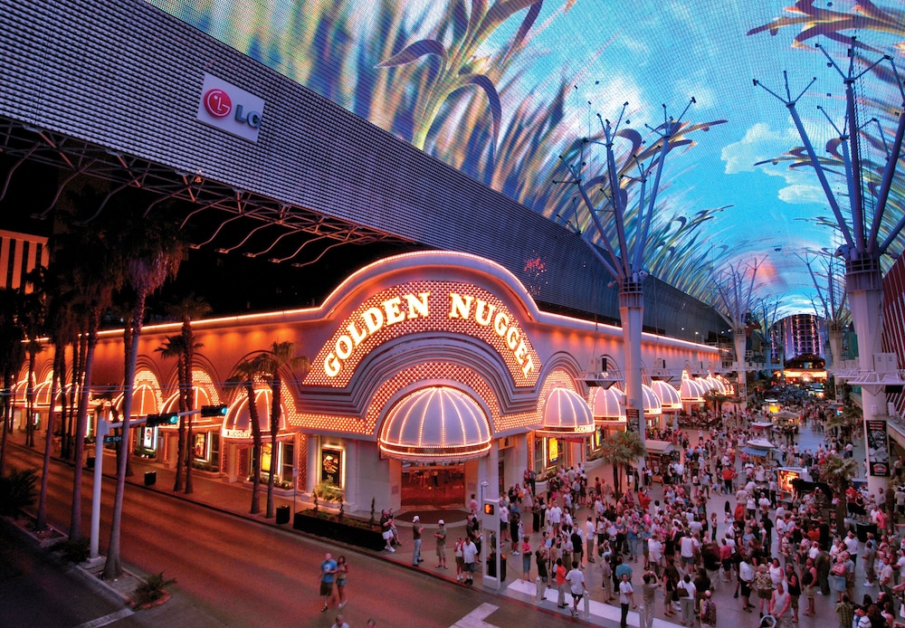 Crowd of people in front of The Golden Nugget in Las Vegas