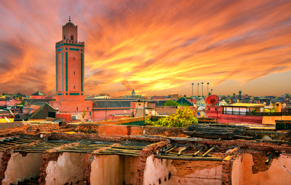 Marrakech and Old Medina, Morocco at sunset