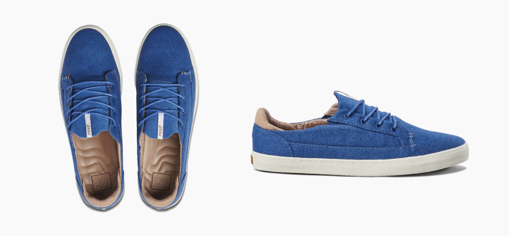 Two views of a pair of The REEF Iris Sneaker in blue