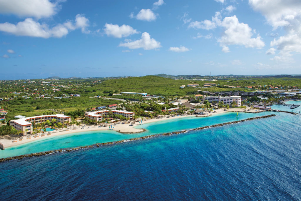 Aerial view of the coast and Sunscape Curaçao Resort, Spa, and Casino