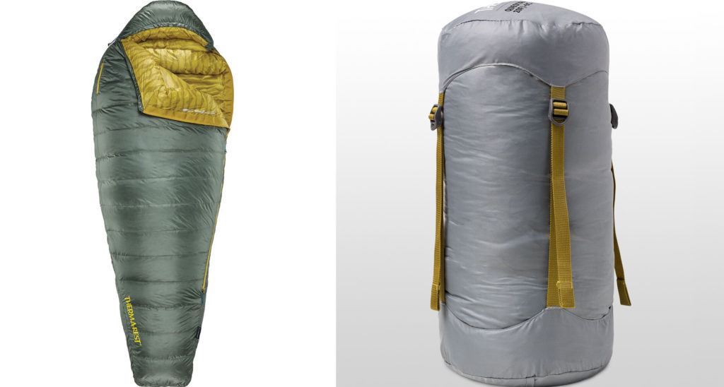 The Therm-a-Rest Questar 20 fully rolled out (left) and compacted into carrying case (right)