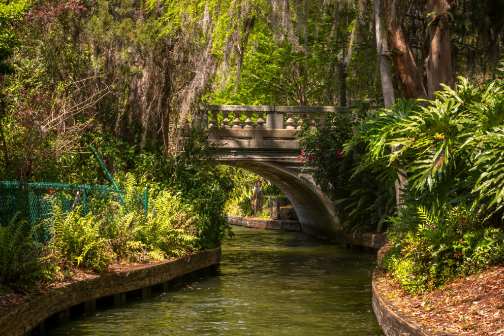 Bridge over canal connecting lakes in Winter Park, Florida