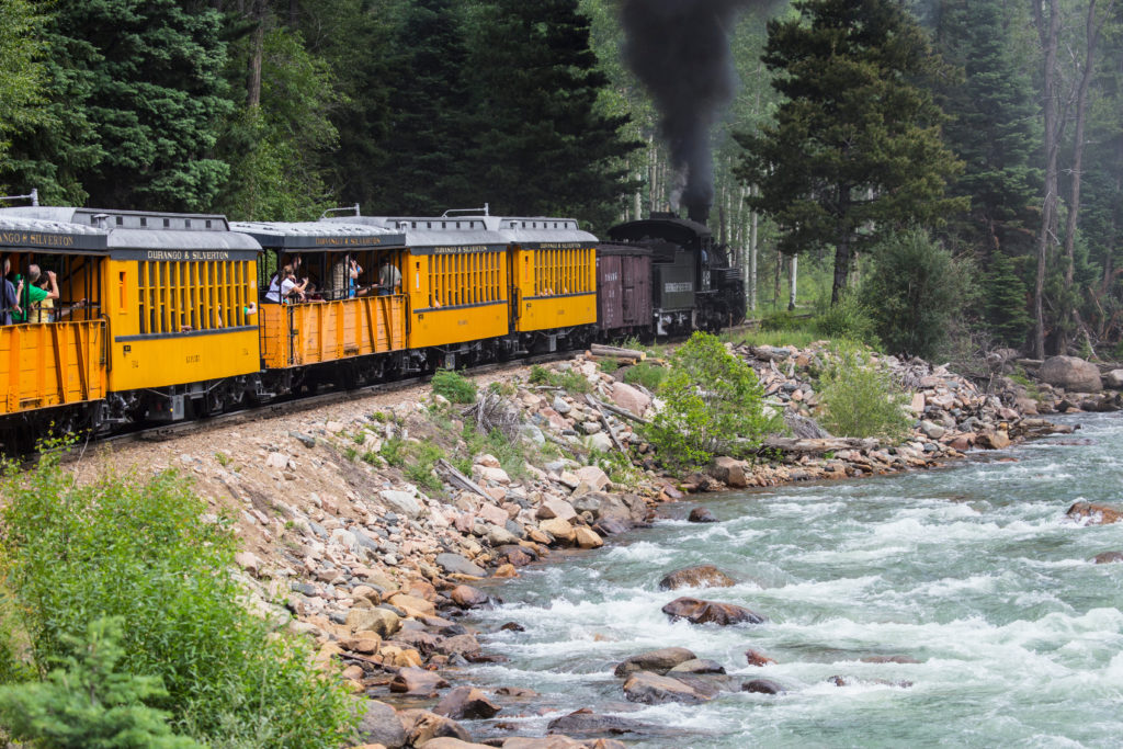 Durango & Silverton Narrow Gauge Railroad passing by a river