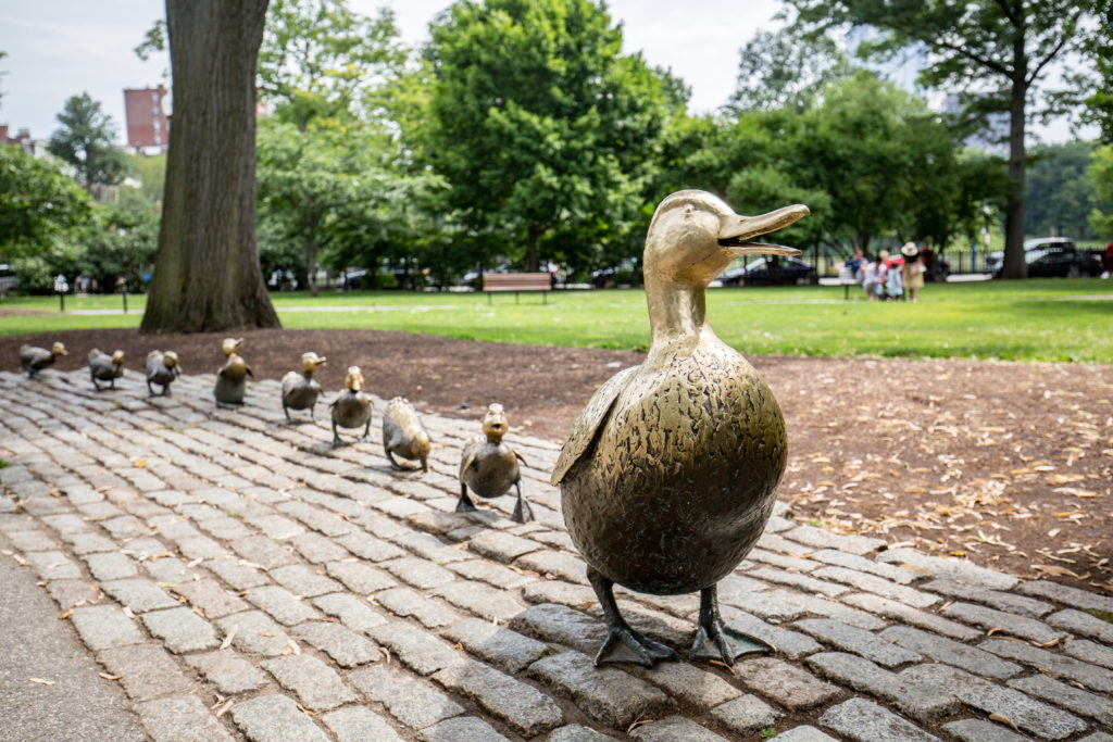 Make Way for Ducklings art installation in Boston Public Garden in Boston , Massachusetts
