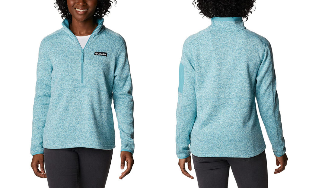 Model showing the front and back of Patagonia Better Sweater Fleece Jacket in blue