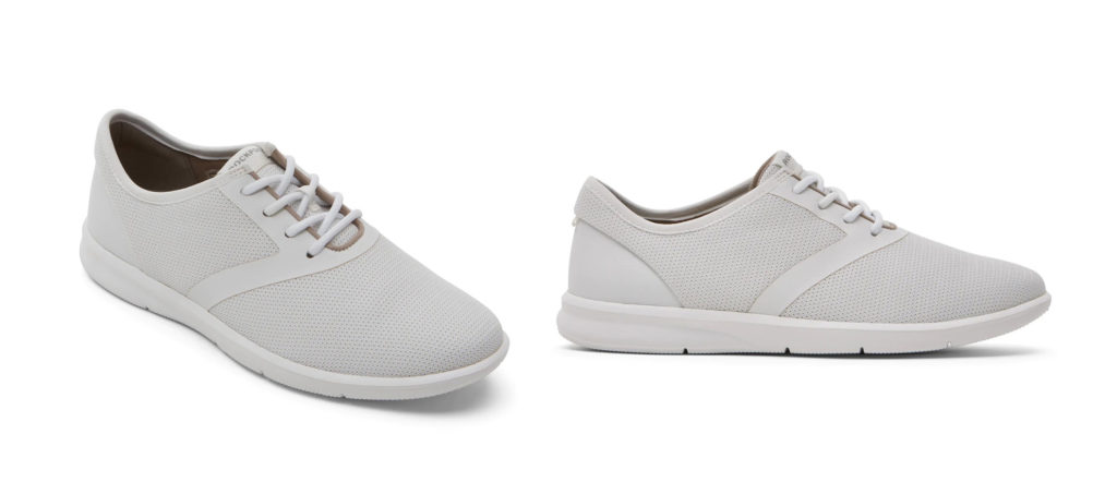 Two angles of the Rockport Avya Washable Sneaker in white