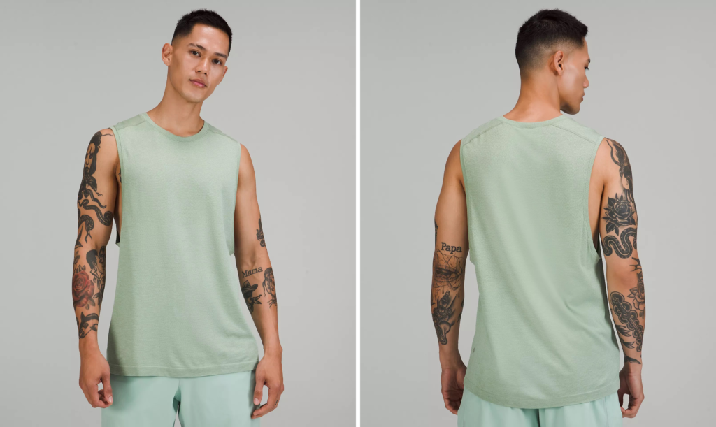 Two views of the Metal Vent Tech Sleeveless 2.0 in light green