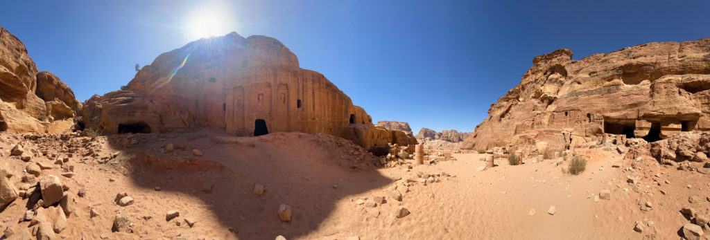 Panorama view of architecture and surrounding nature at Petra, Jordan