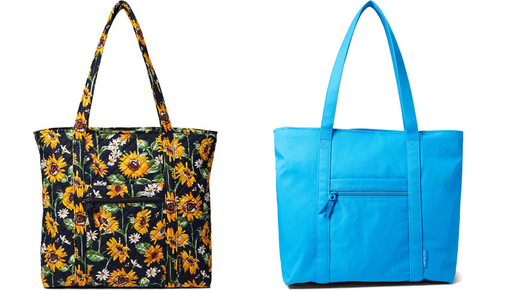 The Cotton Vera Tote from Vera Bradley in a sunflower pattern and in bright blue