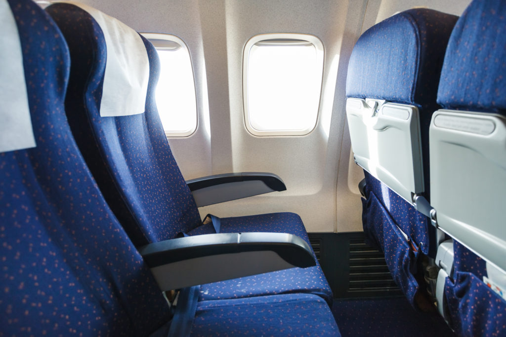 Empty row of airplane seats