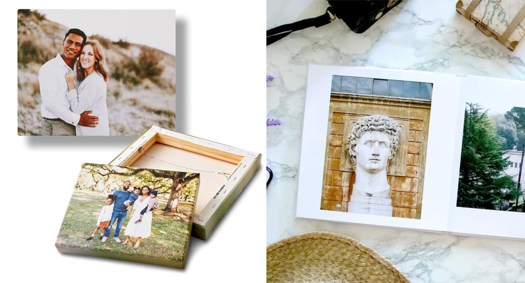 Two printed photos and a photobook from Amazon Photos