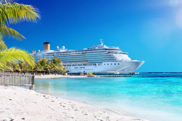 Cruise ship on tropical island